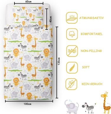 Дитяча постільна білизна DJDEA 100x135 - Комплект з динозаврами для хлопчиків, м'яка мікрофібра з блискавкою, 2 частини, для немовлят 100x135 см з наволочкою 40x60 (100x135 см + 40x60 см, З тваринами)