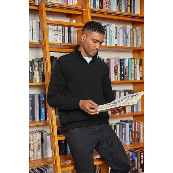 Світшот чоловічий PINSPARK з ¼ блискавкою, довгим рукавом, без капюшона, чорний, XL