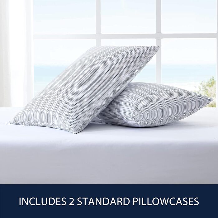 Nautica Standard Pillowcase Set, 2-Piece, Cotton Percale Bedding, Casual Home Decor (50.8 x 76.2 cm) (Beaux Stripe Blue)