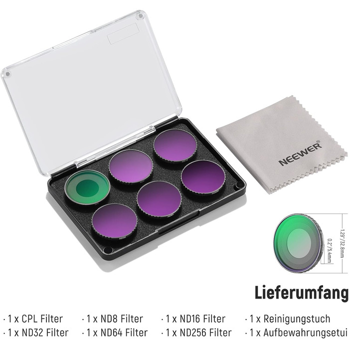 Набір фільтрів NEEWER CPL та ND для DJI Osmo Action 4/Action 5 Pro (4 шт.): CPL, ND8, ND16, ND32. Сумісний з DJI Osmo Action 4/Action 5 Pro. Фільтри для екшн-камери, з багатошаровим покриттям.
