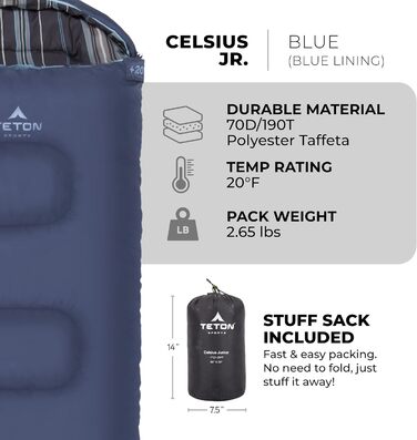 Дитячий спальний мішок TETON Sports Celsius Junior, блакитний, 20°F