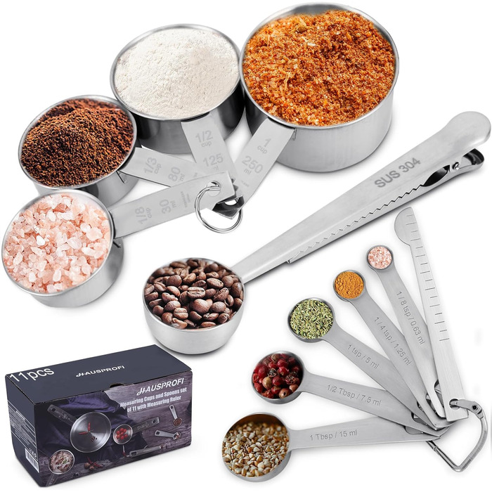 Набір мірних склянок та ложок Hausprofi з лінійкою, набір 11 предметів