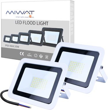 MIWATT LED Floodlights Outdoor 2 Pack, 50W LED Floodlight, Super Bright 4000LM Outdoor Floodlight 6000K Cool White IP68 Waterproof Outdoor Light, Outdoor Lamp for Backyard, Driveway, Doors, Garage, Hallway, Garden