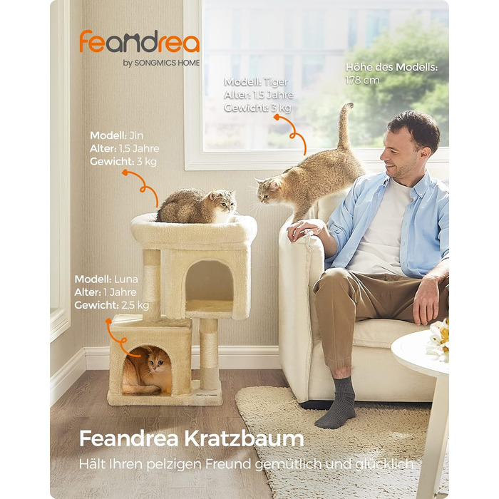 Feandrea Cat Tree Small, 67 cm Cat Tree, Kitten House for Kittens up to 3 kg, Large Platform, Sisal Posts, PCT611W01 (Beige)