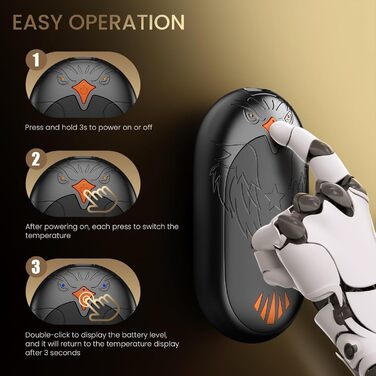Електричні грілки для рук 2 шт. з підзарядкою USB, портативні кишенькові грілки 2-в-1 з 3 режимами нагріву, 24 години тепла, багаторазові, для активного відпочинку взимку, чорні, з магнітом