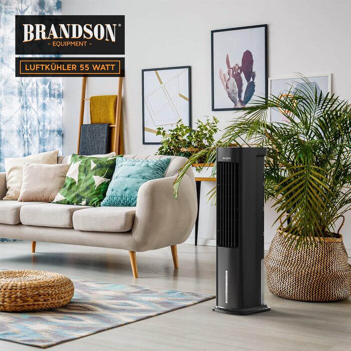 Турбовентилятор Brandson з водяним охолодженням 5 в 1 – володар премії 2025 – з функцією випарного охолодження, вентилятор, мобільний кондиціонер без вихідного шлангу, тихий, 4L резервуар для води.
