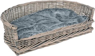 Ліжко для собак і котів UNUS з плетеної лози з подушкою, сіре, 61 x 44,5 x 15,5 см