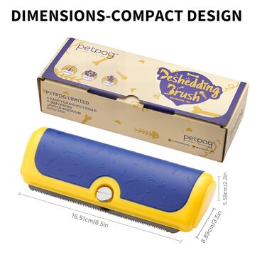 Щітка для собак та котів - двоколірна синьо-жовта, видаляє відмерле волосся та підшерсток, для собак та котів