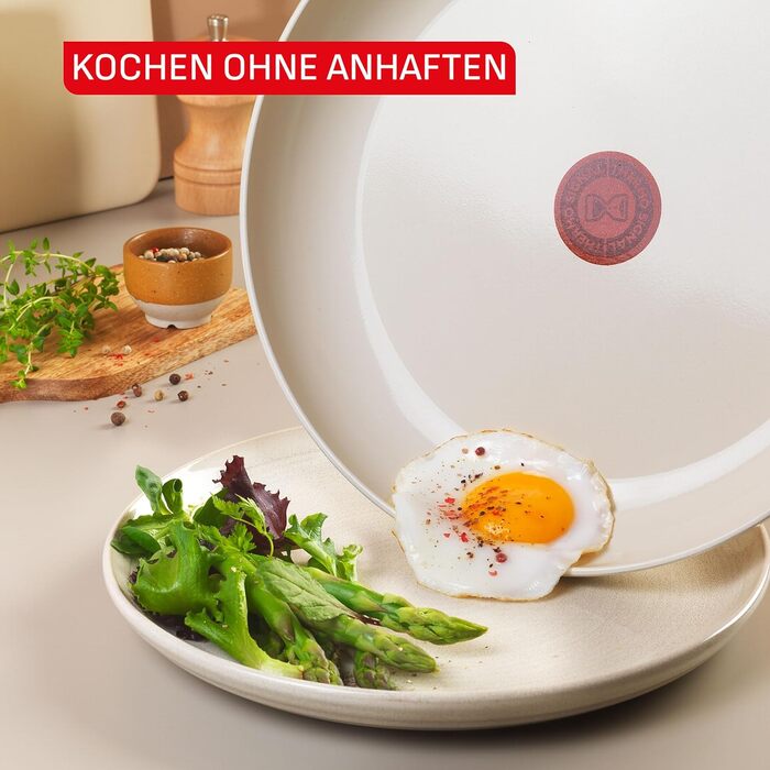 Набір посуду Tefal Cera Bright On 7 предметів: сковороди 20/24/28 см, каструля 16 см, каструля 24 см + кришки. Керамічне антипригарне покриття, алюмінієвий корпус (перероблений), індикатор нагріву Thermo Signal, для всіх типів плит, Бежево-сріблястий