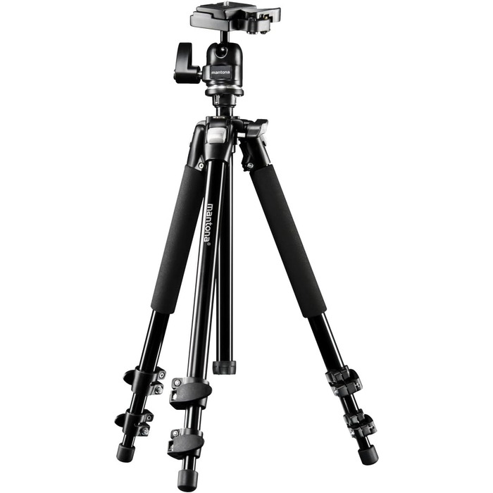Штатив для камери Mantona Basic Scout Max, висота до 160 см, з кулястою головкою та реверсивним центральним стержнем, компактний легкий фотоштатив для DSLR, подорожей та outdoor-зйомки
