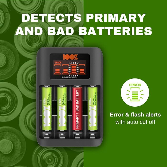 Зарядний пристрій PeakPower для акумуляторів AA AAA | Зарядка для акумуляторів з 8 акумуляторами (4 x AA + 4 x AAA), захист від перезаряду, таймер безпеки (USB зарядний пристрій для акумуляторів у екологічній упаковці), 8-слотовий зарядний пристрій + 8 акумуляторів (швидка зарядка + 4 x AAA акумулятори)