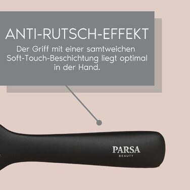 Професійна щітка для волосся PARSA Beauty з активними компонентами – для випрямлення та догляду за волоссям (для кучерявого та довгого волосся, вузька/довга, карбон + турмалін)