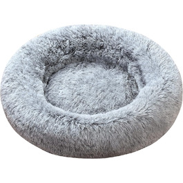 Крісло-гніздо для собак XXXL, кругле, знімний, пральний чохол, анти-тривожне, штучне хутро, м'яке, комфортне, пухнасте ліжко для домашніх тварин (115 см, сірий)