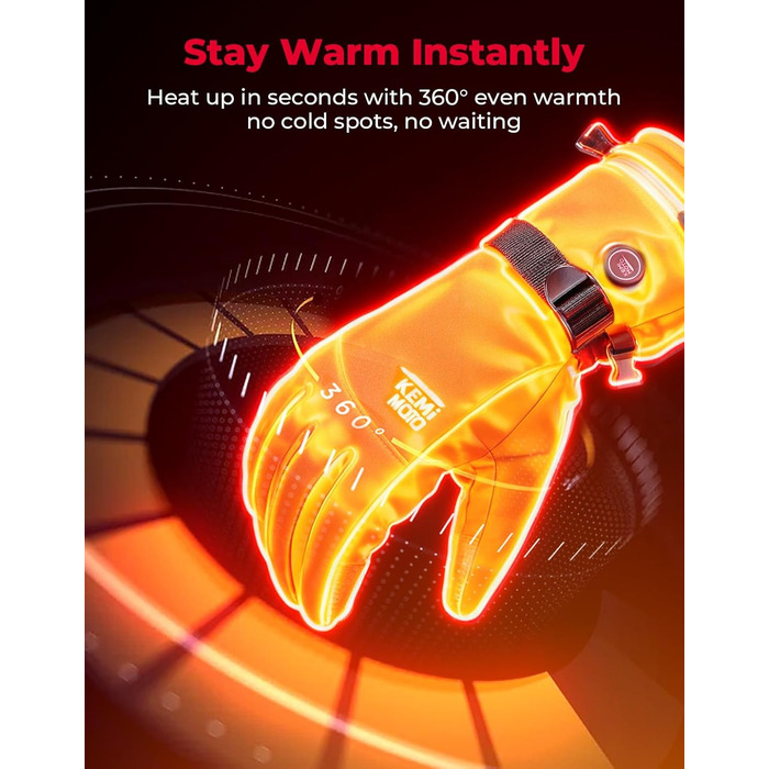 Обогревні рукавички KEMIMOTO з акумулятором 2500mAh, електричні зимові рукавички для чоловіків та жінок, рукавички з підігрівом та сенсорним екраном для катання на лижах, риболовлі, походів (Чорний, M)