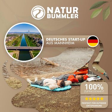 Килимок туристичний надувний NaturBummler® Ultraleicht [Cloud Nap+] (195x56 см) – для кемпінгу, трекінгу, фестивалів, подорожей – вологостійкий, складаний, зелений/блакитний