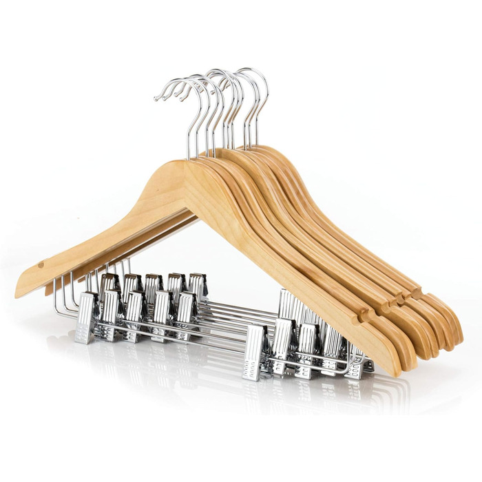10 дерев'яних вішалок для одягу з кліпсами, натуральні кольори, 45 см - Hangerworld
