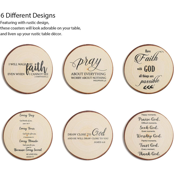 Hoomey Drink Coasters with Bible Verses, 6 Pack - Absorbent Drink Coasters with Holder, Ceramic Coasters with Cork Back for Table Protection, Christian Coasters, Christian