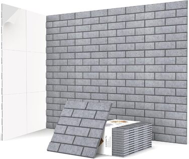 Акустичні панелі JBER самоклеючі для звукоізоляції, шумопоглинаючі стінові панелі «цеглина» для студії, офісу та дому, 30 x 30 x 1 см, сірі, 12 шт.