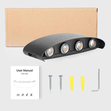 LED настінний світильник Lureshine, 2 шт., 22x8x5 см, чорний, IP65, 3000K, для вітальні
