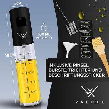 Розпилювач олії VALUXE® ORIGINAL з нержавіючої сталі та скла - преміум олійний спрей для кухні (Чорний матовий)