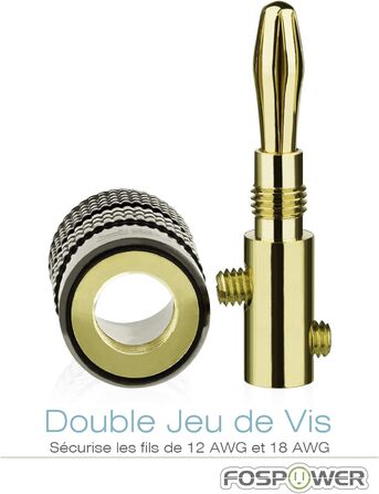 Bananstecker для акустичних кабелів FosPower: 24K позолота, High-End, 2 пари (4 шт.) - червоний та білий