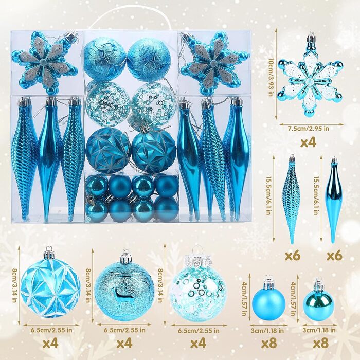 40 шт. прикрас на ялинку: сині кулі, міцні, для новорічного декору