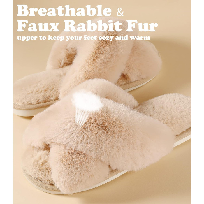 Тапочки жіночі Ankis з плюшу з перехресними ремінцями, теплі зимові тапочки з меморі-піною, відкриті пальці, пухнасті тапочки для дому та вулиці (білий, чорний, сірий, верблюжий) (36/37 EU)