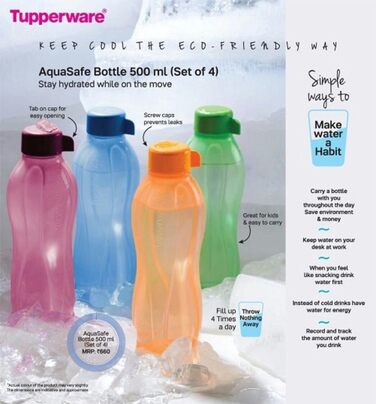 Stunning Plastic Water Bottle Aqua Safe (Set of 4) (500 ml Screw Top)