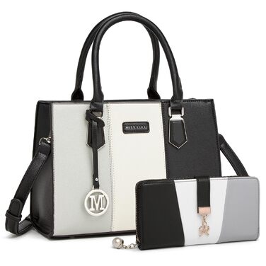 Сумка жіноча Miss Lulu середнього розміру з PU шкіри, сіра+чорна, з плечовим ремінцем для офісу, школи, подорожей та покупок