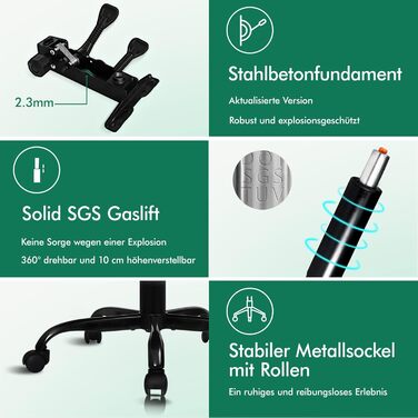 Офісне крісло ALFORDSON з регулюванням нахилу 150°, обертання 360° та підставкою для ніг. PU-шкіра, глянцевий чорний колір Palmer. Підходить для роботи та геймінгу.