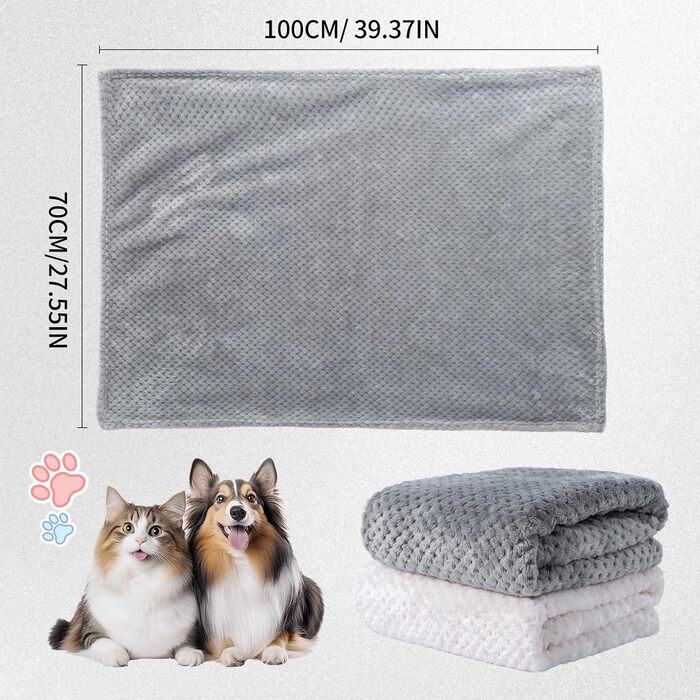 Двошарові ковдри для собак та котів SLSON, 70x100 см (сірий та білий)