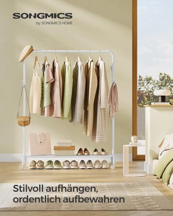 SONGMICS Вішалка для одягу на колесах, металева, біла, до 50 кг, 103,5 см, HSR131W01 Wolkenweiß