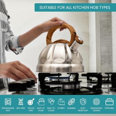 Чайник Belle Vous 3л з нержавіючої сталі для плити/індукції - білий текстурований, для чаю/кави