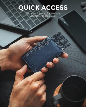 Кредитне портмоне VULKIT з двома вікнами для ID, RFID-захистом, автоматичний підйом, з натуральної шкіри, для карток та грошей (Морський колір)