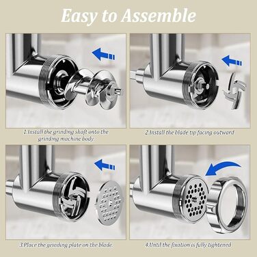 Електрична м'ясорубка з насадкою для ковбас, 3 в 1, нержавіюча сталь - професійна м'ясорубка та машина для ковбас з 3 насадками, 2 формами для фрикадельок, 2 лезами з нержавіючої сталі та 3 дисками для фаршу