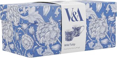 V&A 2-Piece Set William Morris - Wild Tulip Fine Bone China Mug, 230 ml (8 fl oz)