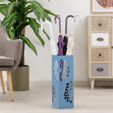 Стійка для парасольки Baroni Home з сучасним дизайном, металева з мандалою, 2 гачки та знімна підставка для збору води, 16 x 16 x 49 см, зелено-блакитна