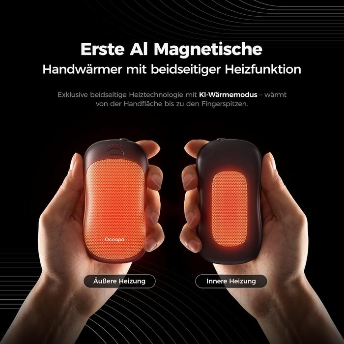 Електричні грілки для рук OCOOPA UT3 PRO (2 шт), 10000mAh, USB Powerbank, 4 режими нагріву, до 58°C, для чоловіків, ідеально для гольфу, полювання та кемпінгу, чорний