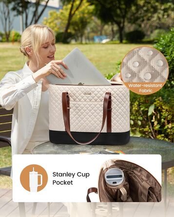 Сумка для ноутбука LOVEVOOK 15.6 дюймів, жіноча, універсальна: сумка-шоппер, ділова, для навчання, водонепроникна, чорна, біла, коричнева