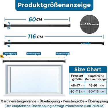 Штанга для душу AIZESI без свердління, 60-120 см, чорна, телескопічна, для вікна, шафи, ванної кімнати