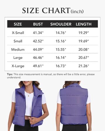 Жіноча жилетка Eorose Puffer, тепла осінньо-зимова жилетка без рукавів, фіолетовий колір, з кишенями (M)