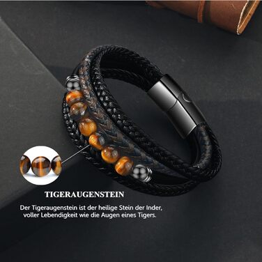 Чоловічий браслет з натурального каменю Тигрове око - шкіряний браслет для чоловіків, подарунок
