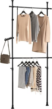 SoBuy® FRG109 Telescopic Wardrobe System with 2 Clothes Rails Clothes Storage System Shelf System Clothes Rack (Black)