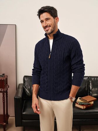 Кардиган чоловічий PJ PAUL JONES з блискавкою та стоячим коміром, в'язаний з дрібним візерунком, колір морської хвилі