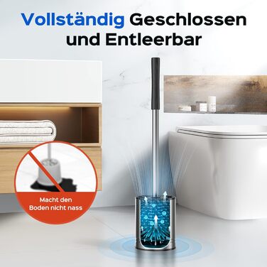 Набір для туалету Hamitor: щітка для унітазу з силікону та нержавіючої сталі, настінний монтаж без свердління, швидковисихаючий тримач, сріблястий