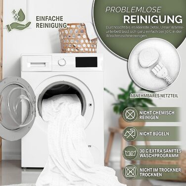 Електрична ковдра Sinnlein Doppel-Wärmeunterbett 160x140 з автовимкненням та 2 зонами нагріву | Ковдра з 3 рівнями температури | Підстилка під ковдру | Тепла ковдра з м'якого флісу (Без візерунка, 150 x 80 см)