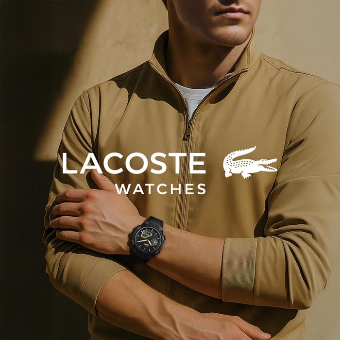 Годинник Lacoste LC33 аналогово-цифровий кварцовий чоловічий з силіконовим ремінцем (Чоловічий, Жіночий, Чорний, Золотий)