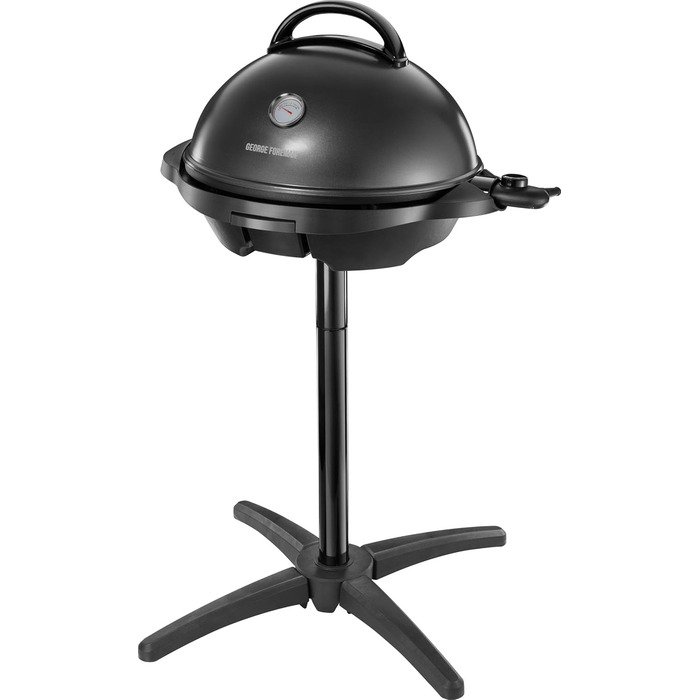 Електричний гриль George Foreman 2в1: напільний і настільний, для дому та балкона, круглий, 44,5 см, 2400 Вт, з термометром і піддоном для жиру, чорний