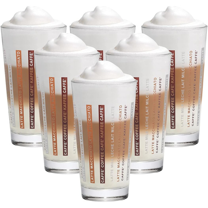 Set of 6 Latte Macchiato/Coffee Glasses - 370ml, 6 Drinking Straws 23 cm, 1 Brush (6 Siestr Druck 370ml)