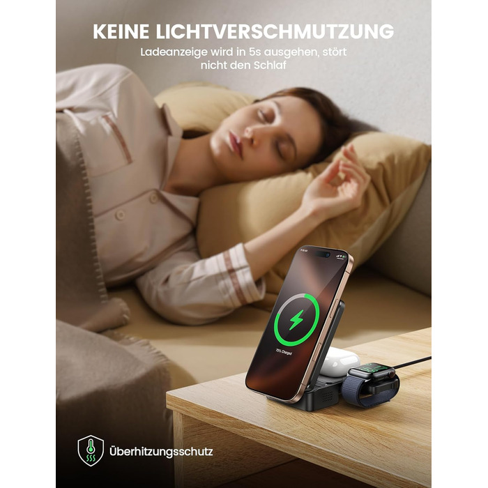 Зарядний станція Lamicall 3-в-1 для MagSafe: iPhone, Apple Watch, AirPods. Складана, портативна, бездротова. Сумісна з iPhone 17/16/15/14 Pro Max Plus Air.